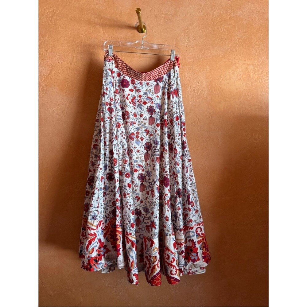 AJIO Floral Boho Maxi Skirt Border Print Side Zip Flowy